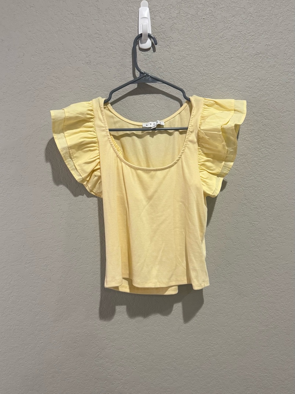 HYFVE butter Yellow Ruffle Sleeve Scoop Neck Top